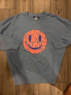 Outdoor Voices Light Blue Crewneck Sweatshirt with Peach Logo